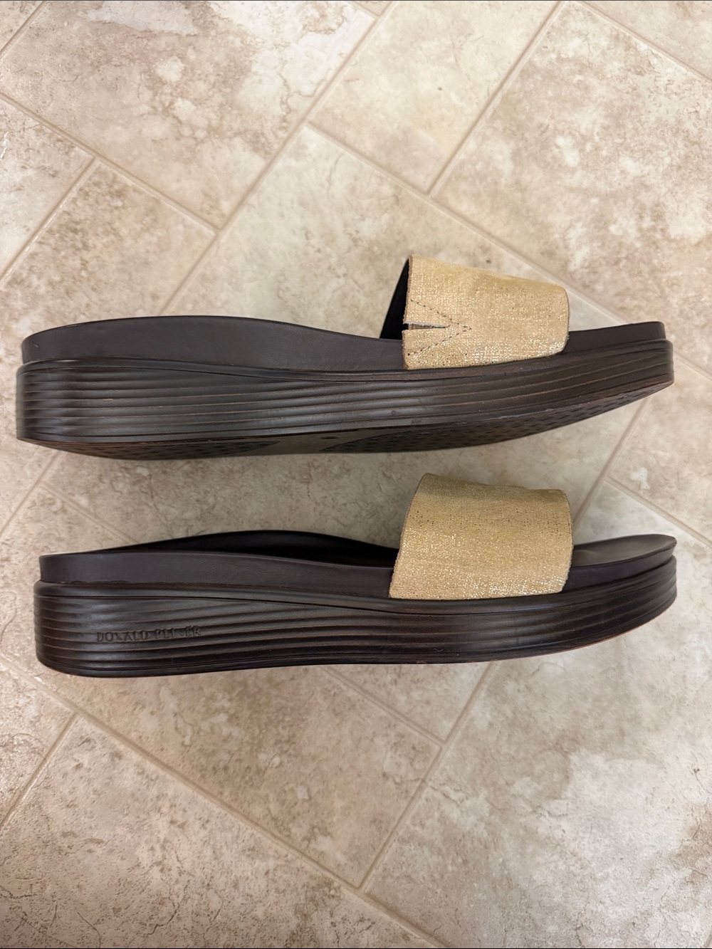 Donald J. Pliner Tan Suede Slide Sandals with Brown Footbed - Picture 4 of 9